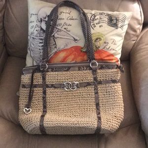 Brighton straw bag with snakeskin trim